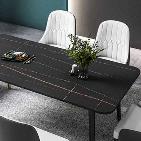 Black Rectangle Dining Table Set 1/2/5/7 Pieces Stone and Metal Dinette Set