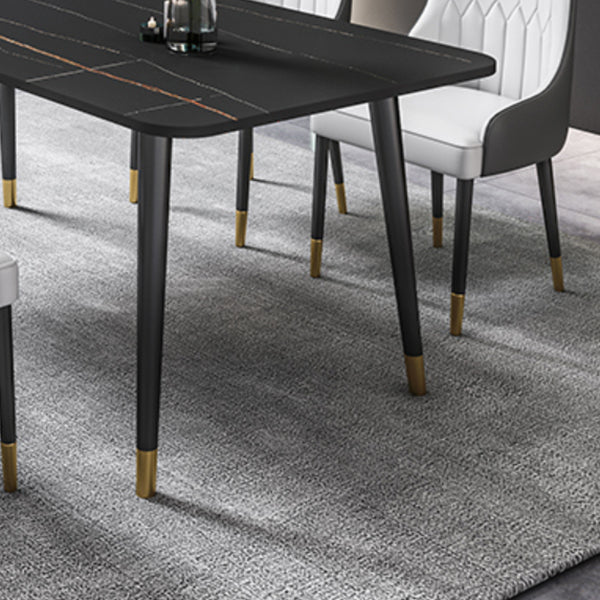 Black Rectangle Dining Table Set 1/2/5/7 Pieces Stone and Metal Dinette Set