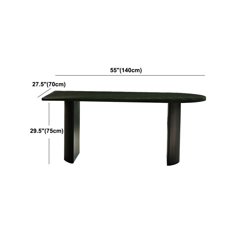 Simplicity Double Pedestal Dining Table Free Form Black Fixed Table with Wooden Top
