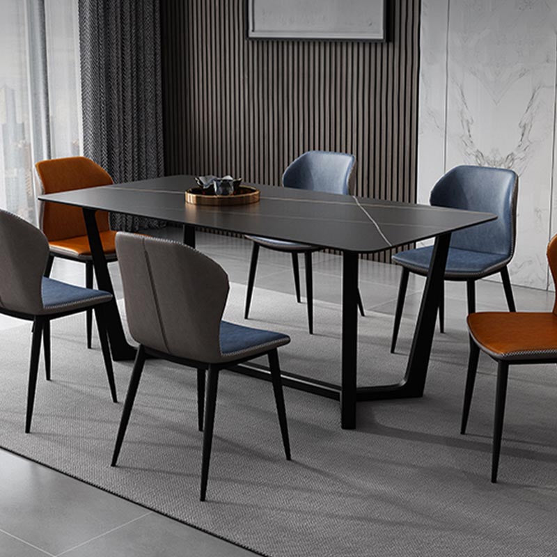 Industrial Sintered Stone Table for Restaurant Rectangle Dining Table with Trestle Base