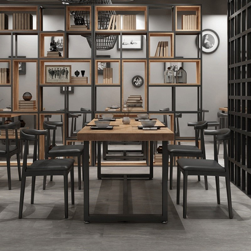 Industrial Style Dining Table Solid Wood Trestle Table for Dining Room