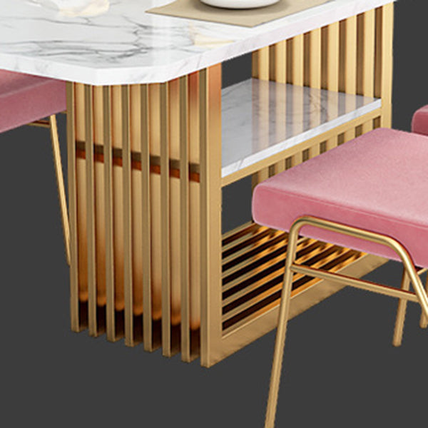 Sintered Stone Top Dining Table Luxury Rectangle Iron Pedestal Base Table