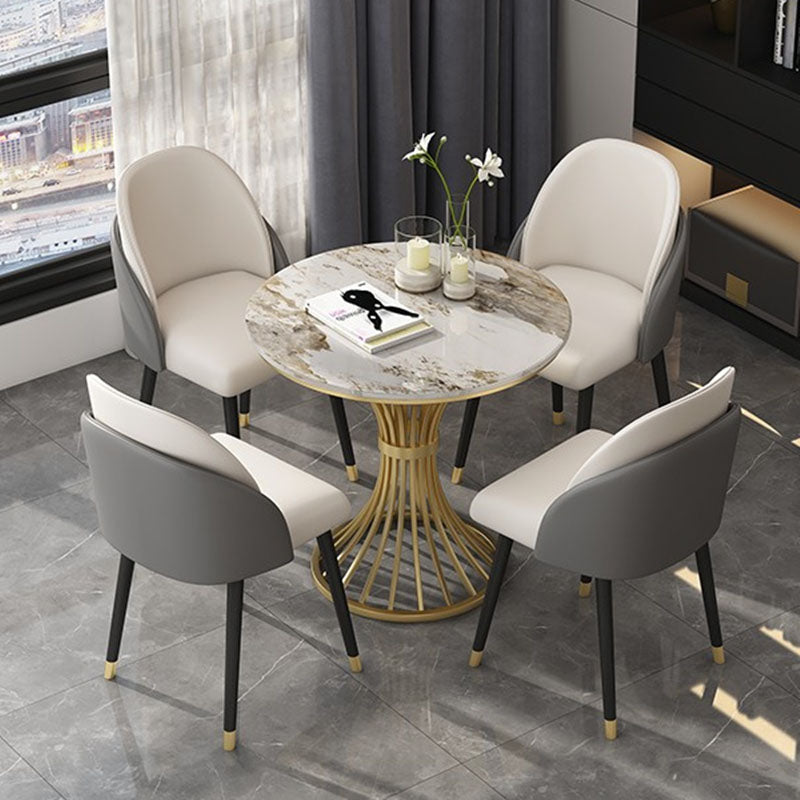 Traditional Luxury Dining Table Sintered Stone Round Table with Gold Base