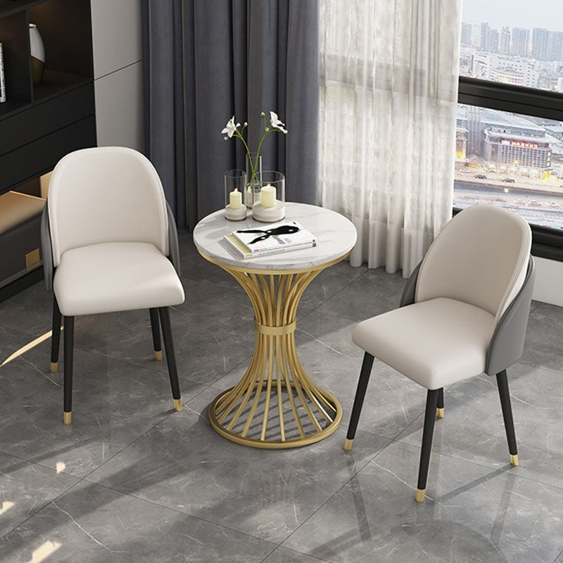 Traditional Luxury Dining Table Sintered Stone Round Table with Gold Base
