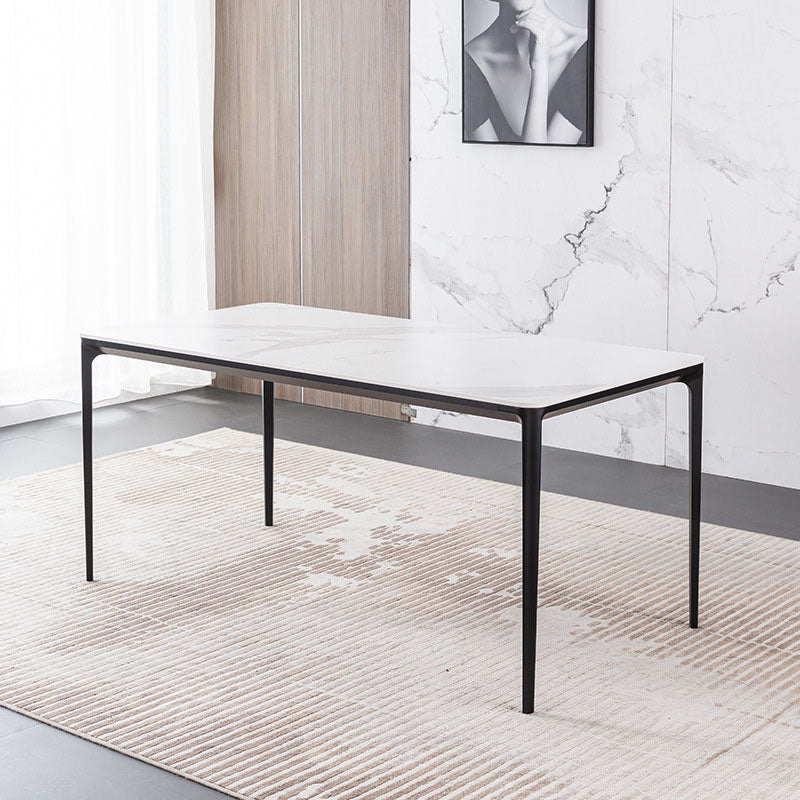 Modern Rectangle Dining Table Sintered Stone Top Table with 4 Black Metal Legs