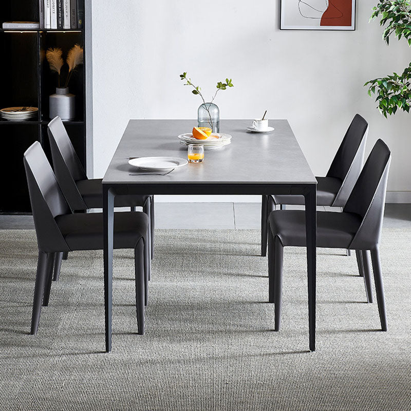 Modern Rectangle Dining Table Sintered Stone Top Table with 4 Black Metal Legs