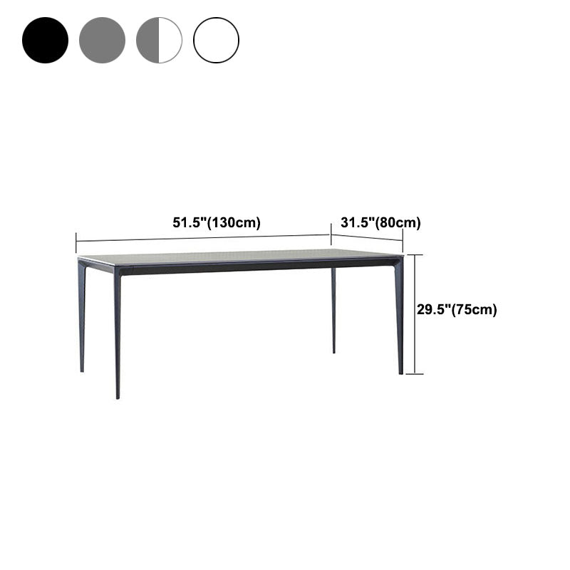 Modern Rectangle Dining Table Sintered Stone Top Table with 4 Black Metal Legs