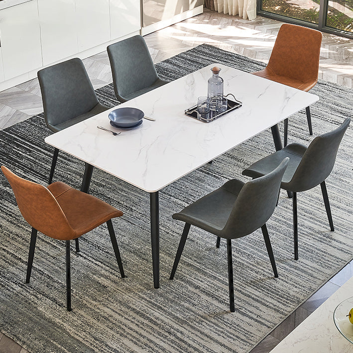 White Rectangle Stone Top Dining Site Table Industrial 4-foot Steel Table