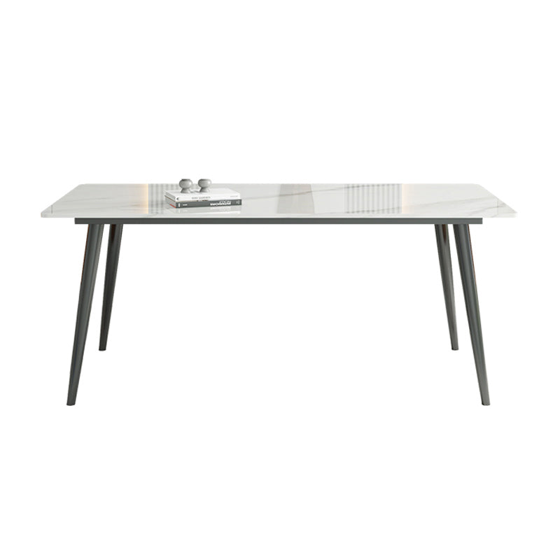 White Rectangle Stone Top Dining Site Table Industrial 4-foot Steel Table