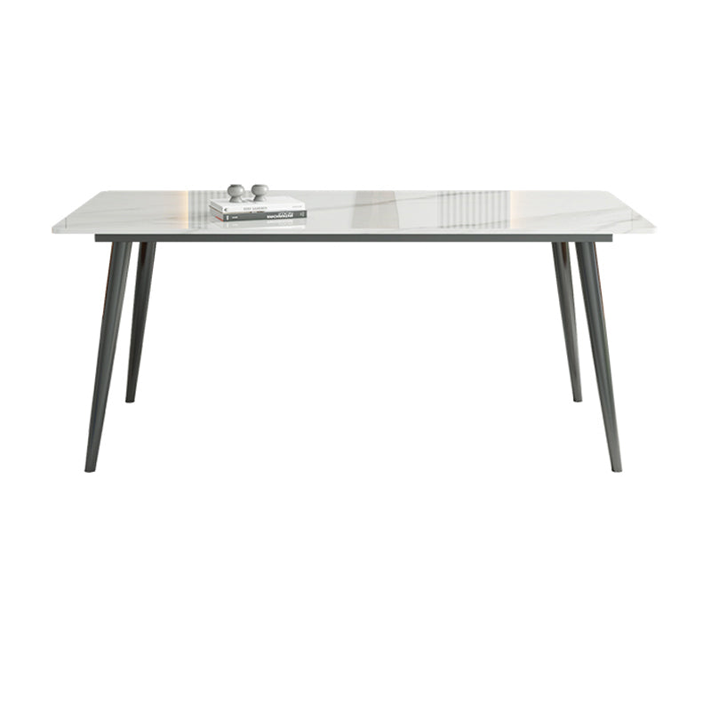 White Rectangle Stone Top Dining Site Table Industrial 4-foot Steel Table