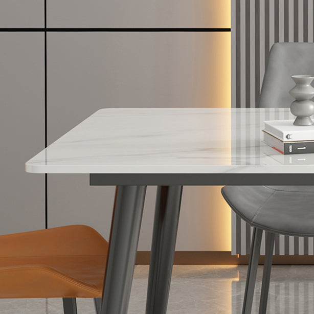 White Rectangle Stone Top Dining Site Table Industrial 4-foot Steel Table