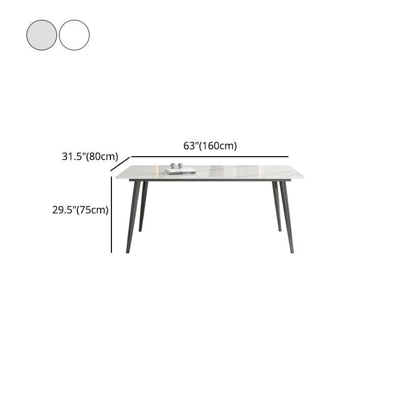 White Rectangle Stone Top Dining Site Table Industrial 4-foot Steel Table