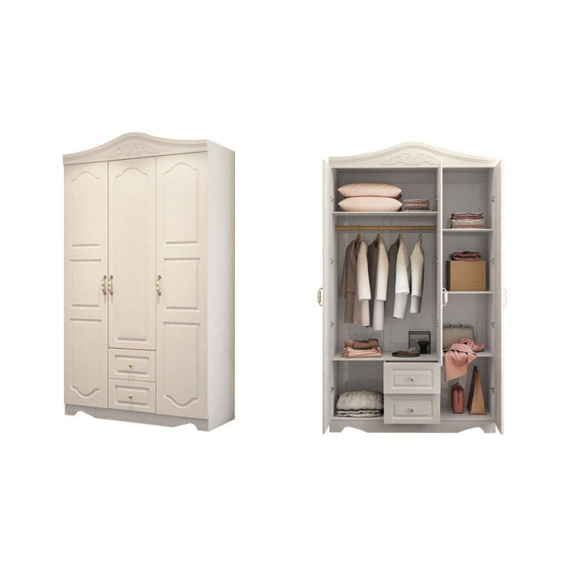 White French Country Wardrobe Armoire Engineered Wood Cabinet with Solid Wood Clothing Rod