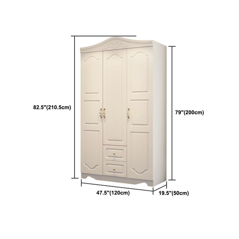 White French Country Wardrobe Armoire Engineered Wood Cabinet with Solid Wood Clothing Rod