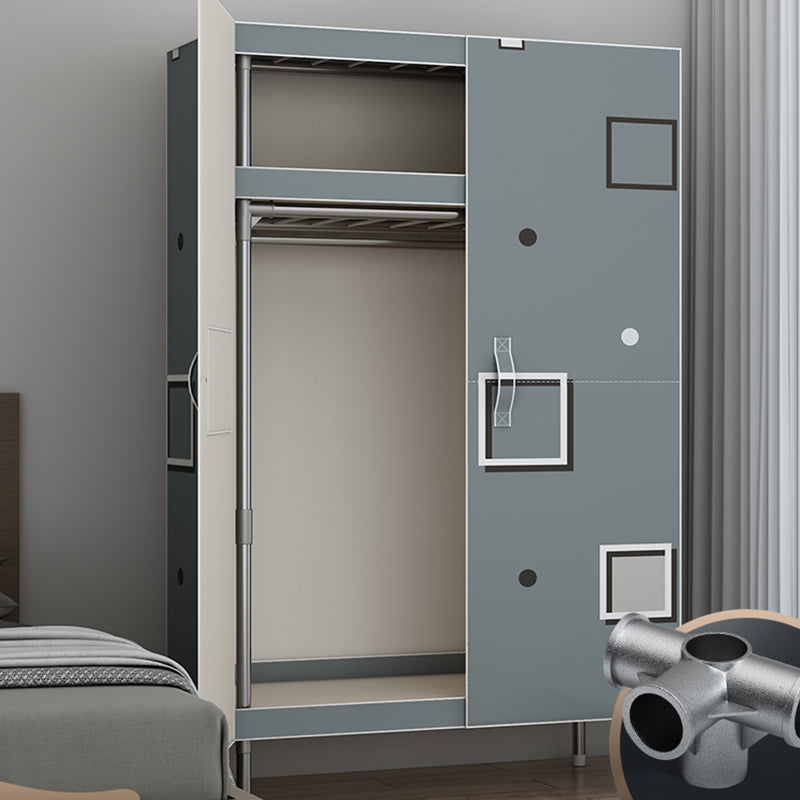 Contemporary Style Wardrobe Armoire Steel Frame Wardrobe Cabinet for Bedroom