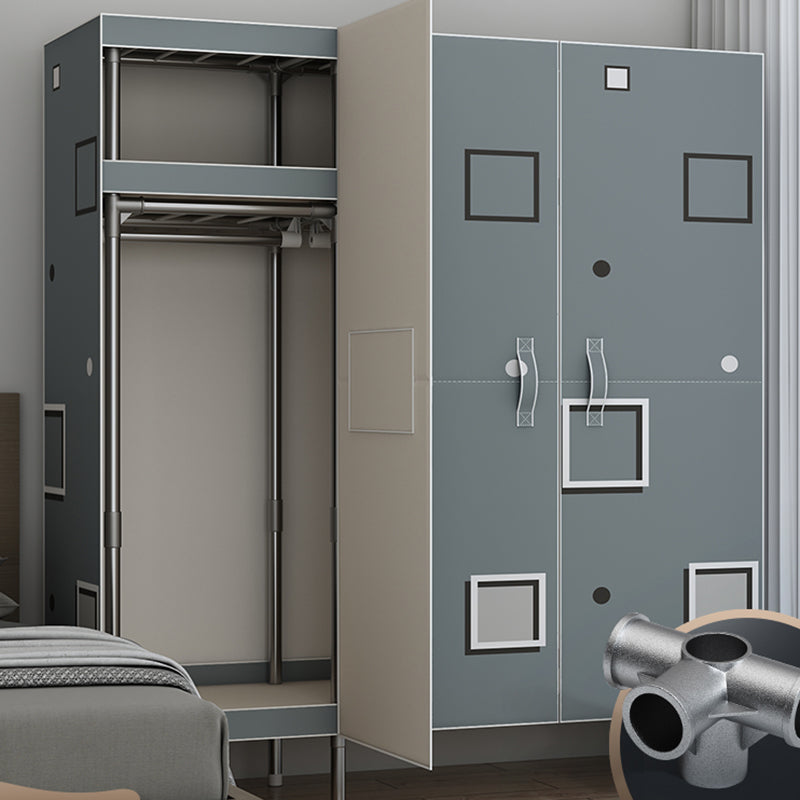 Contemporary Style Wardrobe Armoire Steel Frame Wardrobe Cabinet for Bedroom