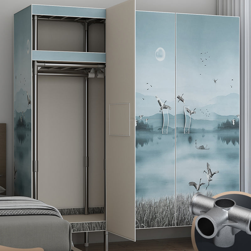 Contemporary Style Wardrobe Armoire Steel Frame Wardrobe Cabinet for Bedroom