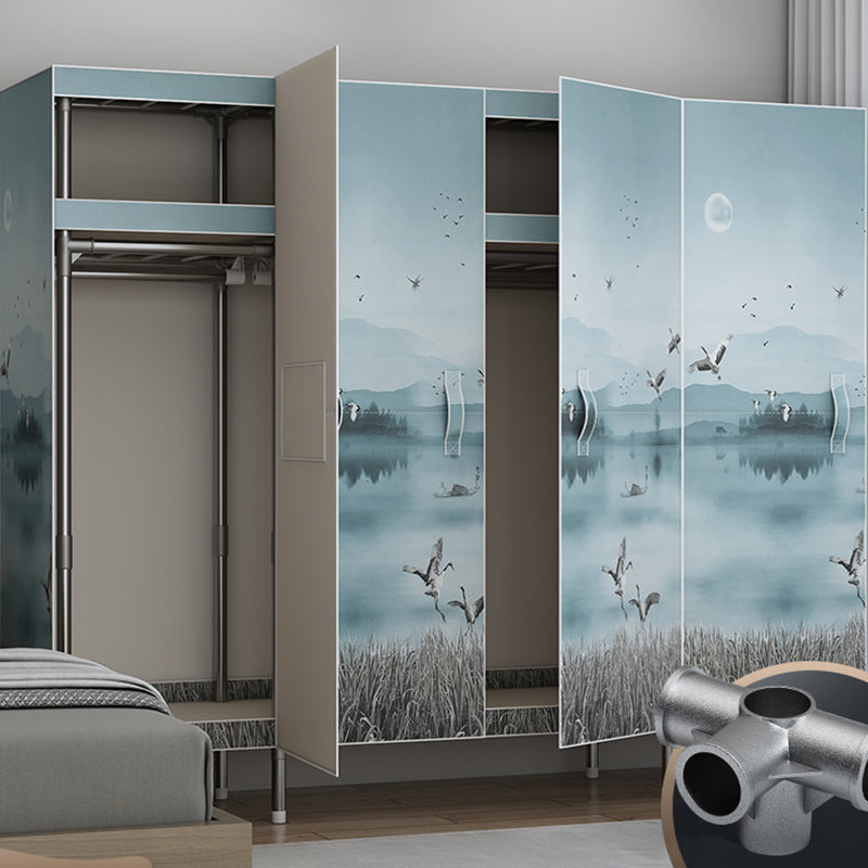 Contemporary Style Wardrobe Armoire Steel Frame Wardrobe Cabinet for Bedroom
