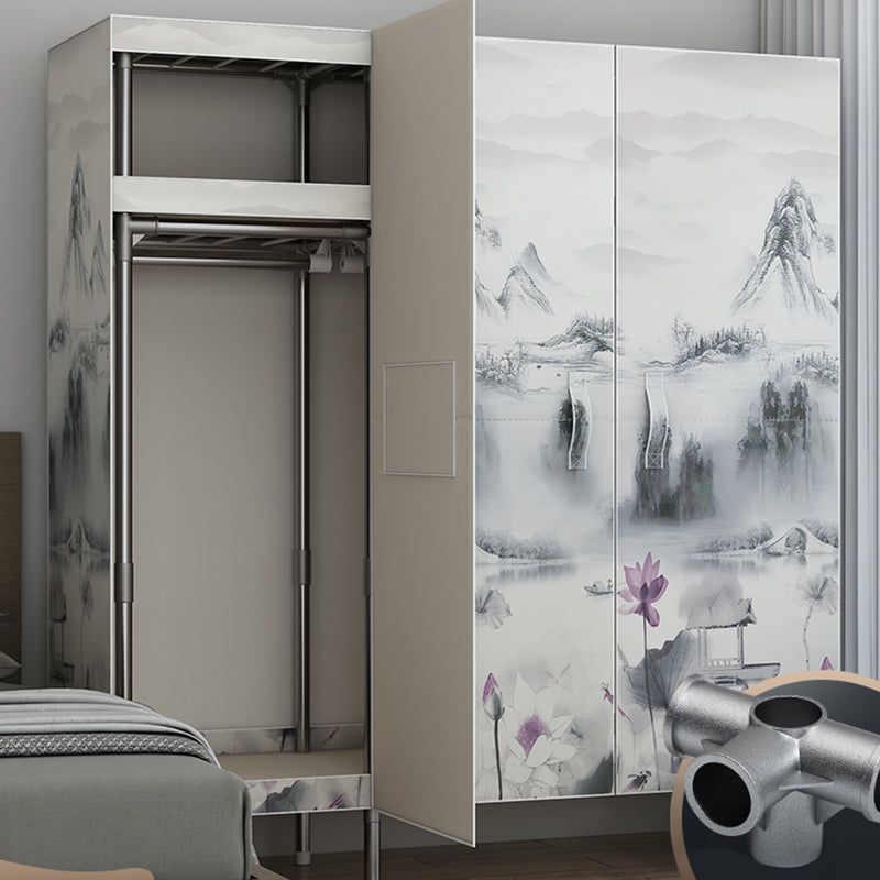 Contemporary Style Wardrobe Armoire Steel Frame Wardrobe Cabinet for Bedroom