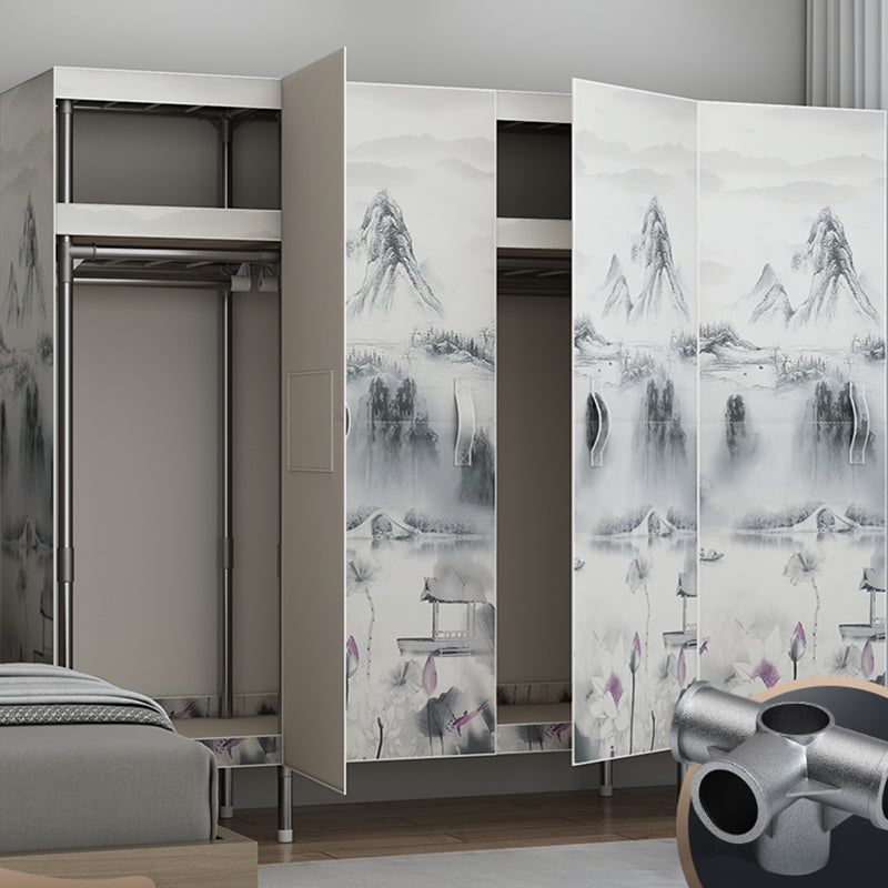 Contemporary Style Wardrobe Armoire Steel Frame Wardrobe Cabinet for Bedroom
