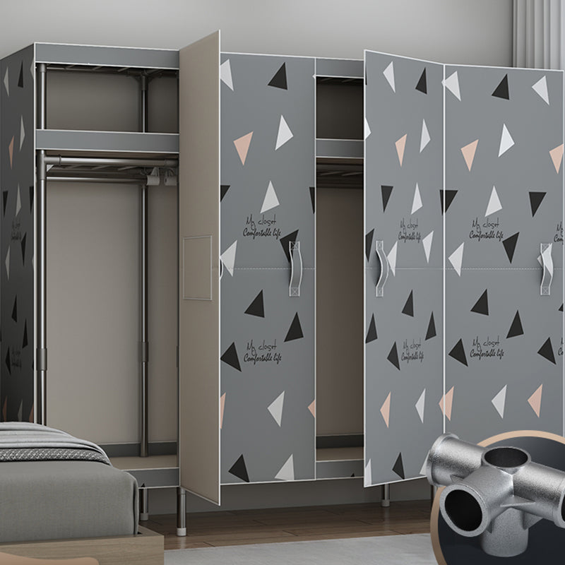Contemporary Style Wardrobe Armoire Steel Frame Wardrobe Cabinet for Bedroom