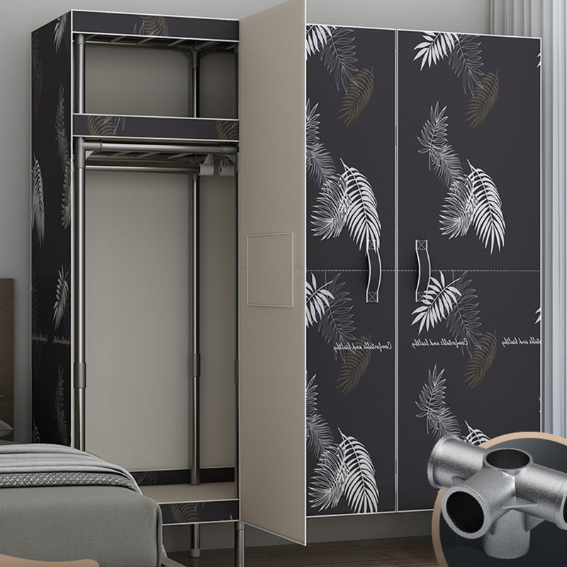 Contemporary Style Wardrobe Armoire Steel Frame Wardrobe Cabinet for Bedroom