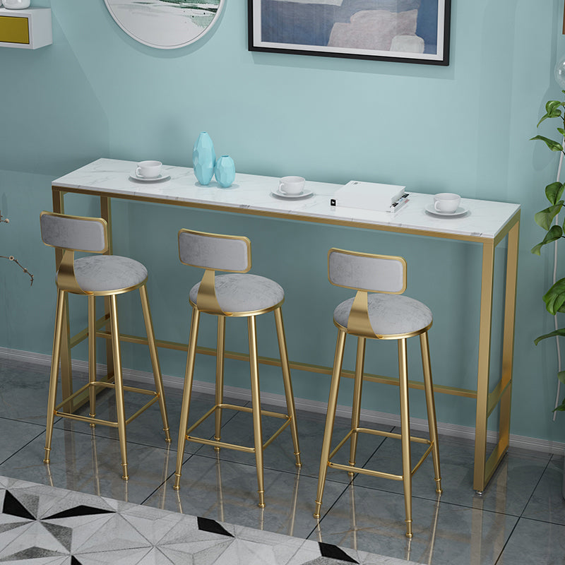 1/4 Pieces Glam Iron Bar Table Set Rectangle White Faux Marble Bistro Set with Footrest