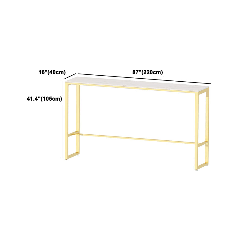 1/4 Pieces Glam Iron Bar Table Set Rectangle White Faux Marble Bistro Set with Footrest