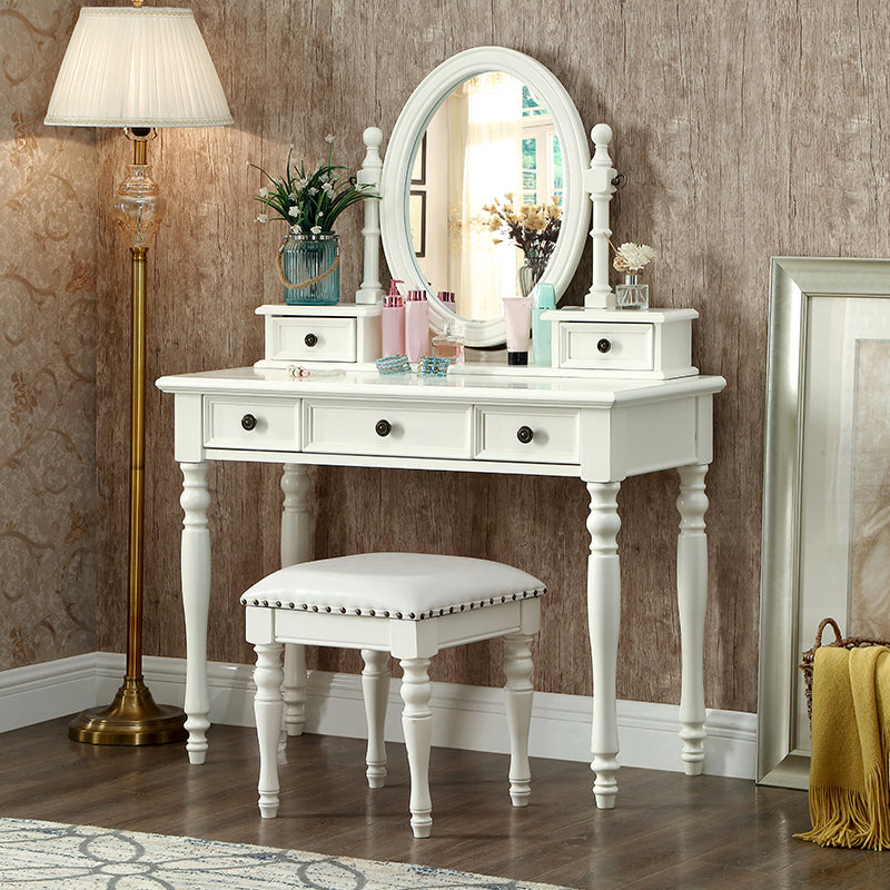55.1"height Brown/ White Wood Makeup Vanity with Drawers and Mirror