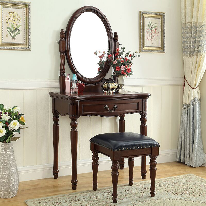 55.1"height Brown/ White Wood Makeup Vanity with Drawers and Mirror