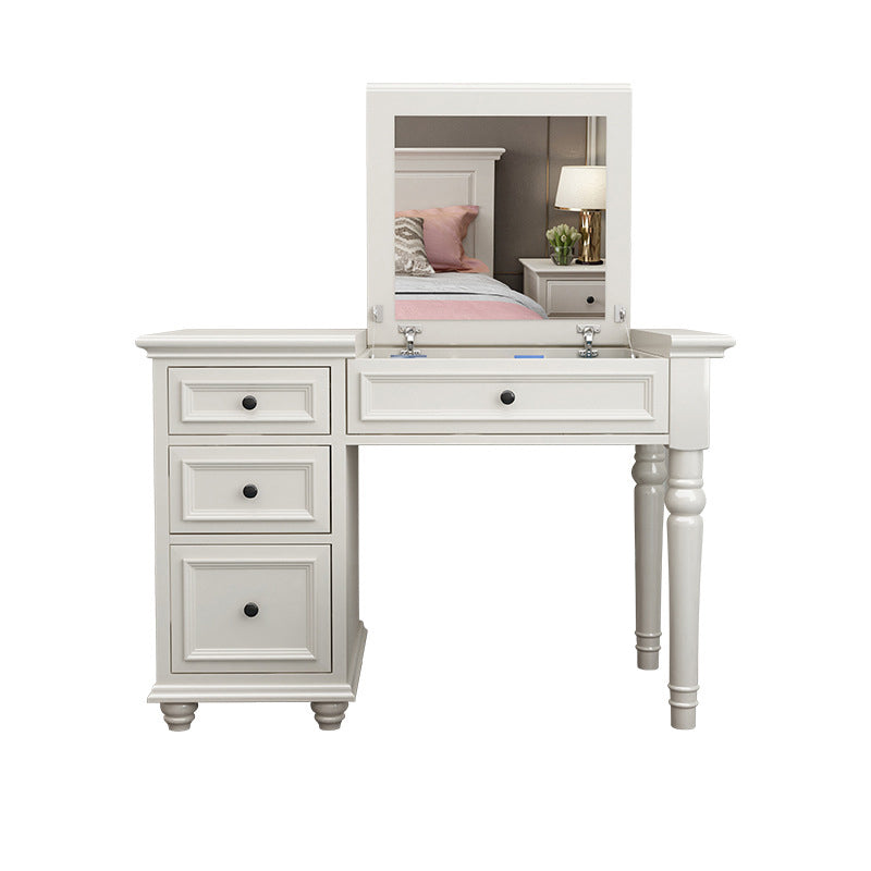 29.5"height Wood Flip-Top Makeup Vanity with Drawers and Mirror, White