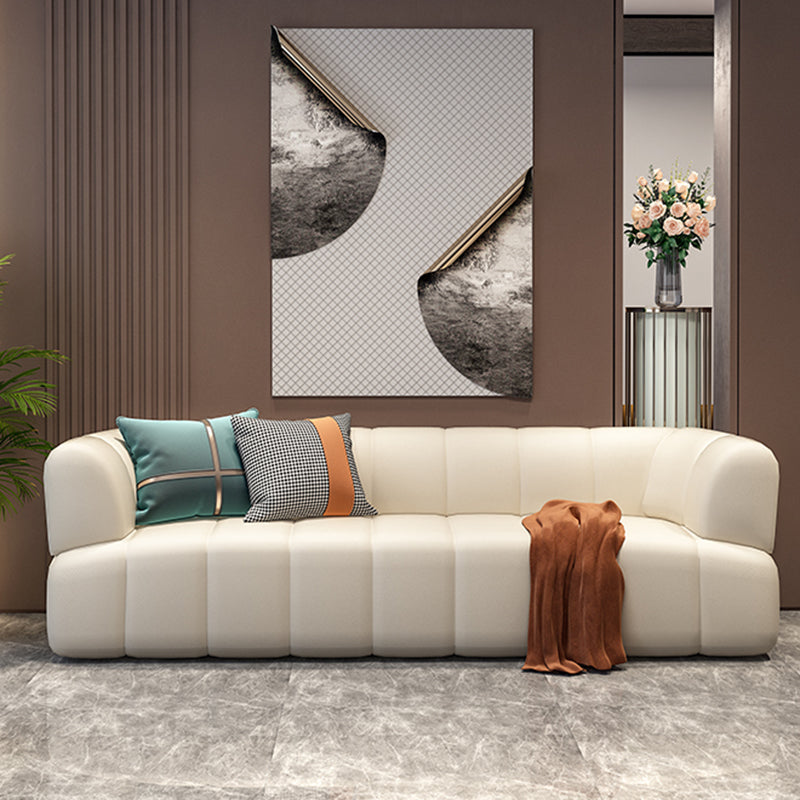 Faux Leather Recessed Arm Sofa Contemporary Standard Sofa for Living Room