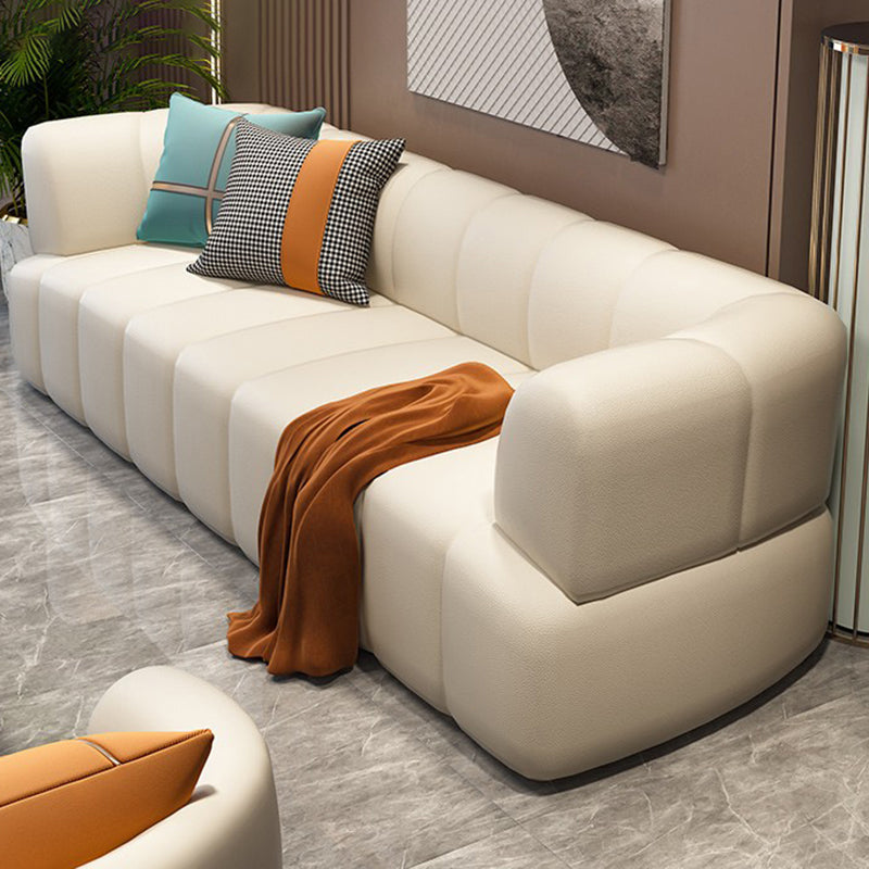 Faux Leather Recessed Arm Sofa Contemporary Standard Sofa for Living Room