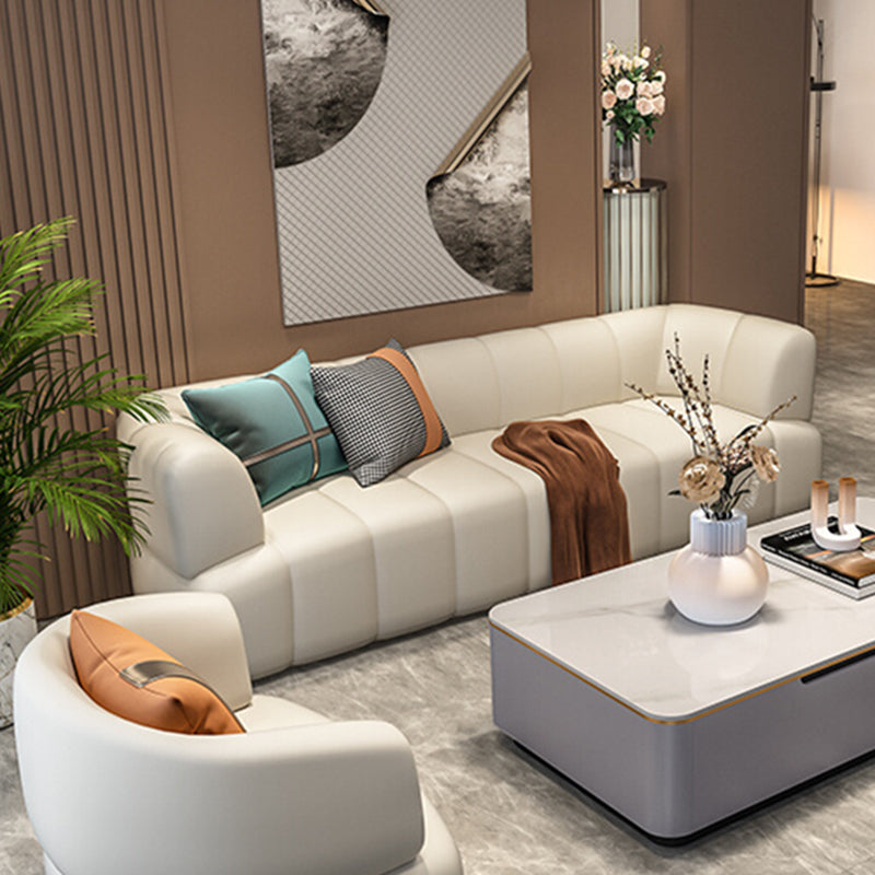 Faux Leather Recessed Arm Sofa Contemporary Standard Sofa for Living Room