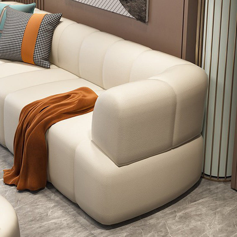 Faux Leather Recessed Arm Sofa Contemporary Standard Sofa for Living Room