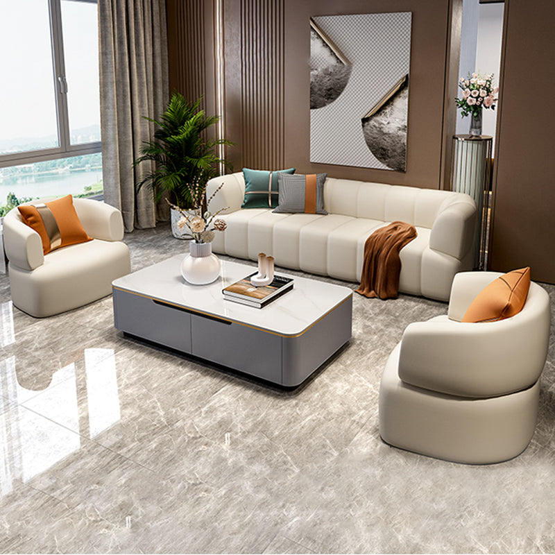 Faux Leather Recessed Arm Sofa Contemporary Standard Sofa for Living Room