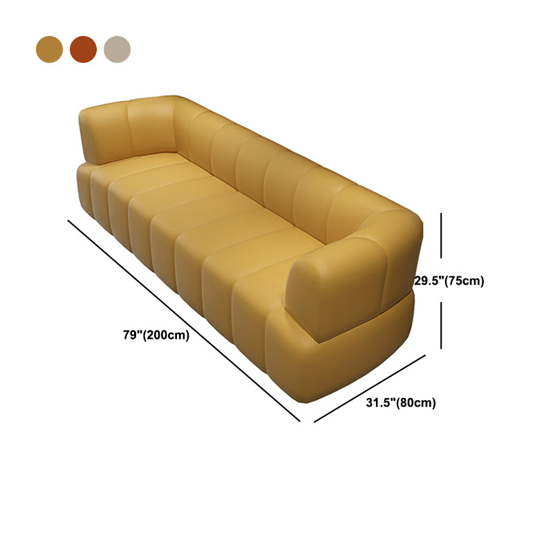 Faux Leather Recessed Arm Sofa Contemporary Standard Sofa for Living Room