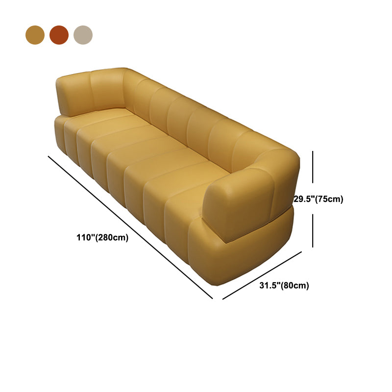 Faux Leather Recessed Arm Sofa Contemporary Standard Sofa for Living Room