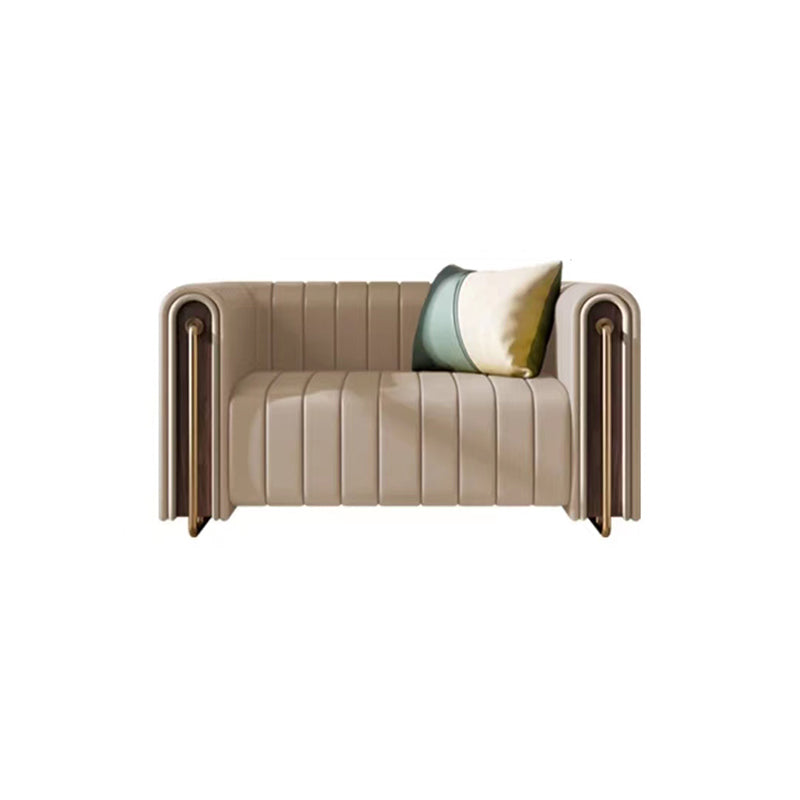 Contemporary 28.7" H Faux Leather Sewn Pillow Back Tuxedo Arm Sofa For Living Room