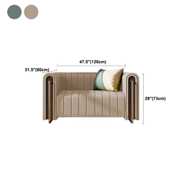 Contemporary 28.7" H Faux Leather Sewn Pillow Back Tuxedo Arm Sofa For Living Room