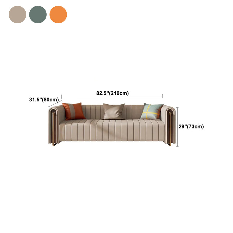 Contemporary 28.7" H Faux Leather Sewn Pillow Back Tuxedo Arm Sofa For Living Room