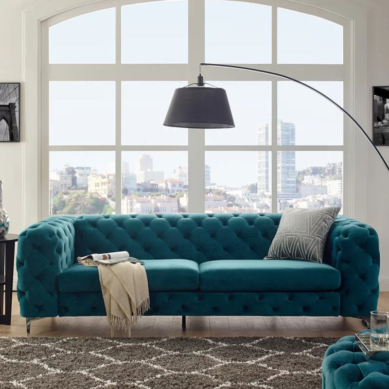 Contemporary Tufted Back Sofa with Tuxedo Arms for Apartment