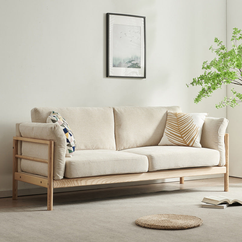 Linen Modern Square Arm Sofa Wooden Standard Sofa for Living Room, Apartment