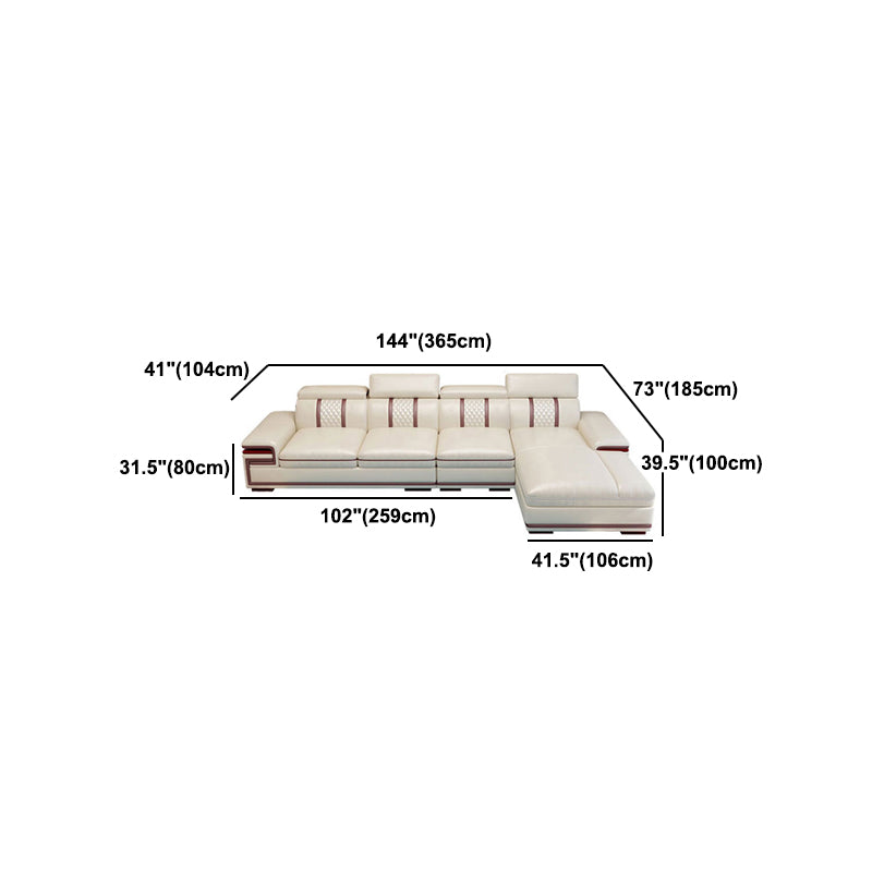 Glam Style Sectional Solid Wood Frame White Built-in Armrest Cushioning Backrest Sofa