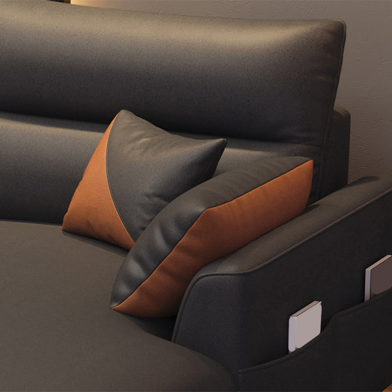 Scandinavian Cushions Square Arm Sofa & Chaise 66.93" D Faux Leather Sofa