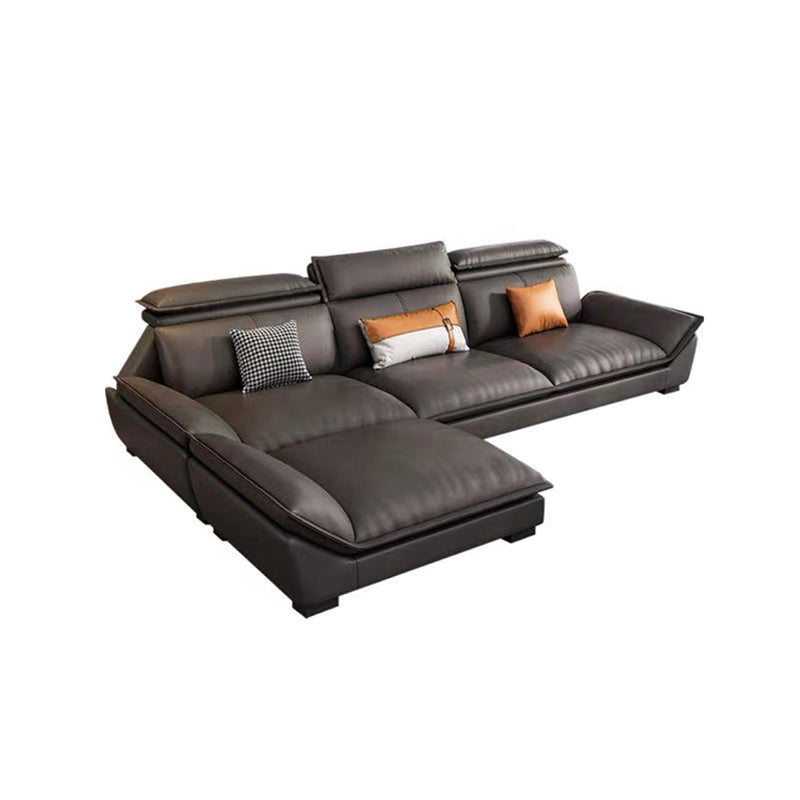 Interior Armrest with Pillow Back Sofa Grey Solid Wood Frame Leather Sofa Bed