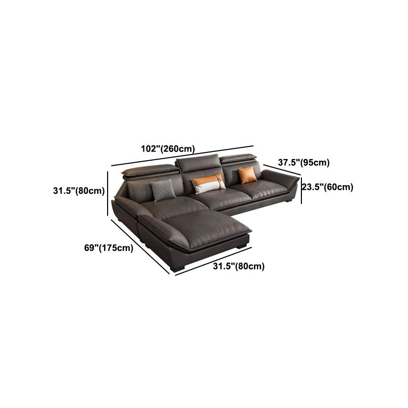 Interior Armrest with Pillow Back Sofa Grey Solid Wood Frame Leather Sofa Bed