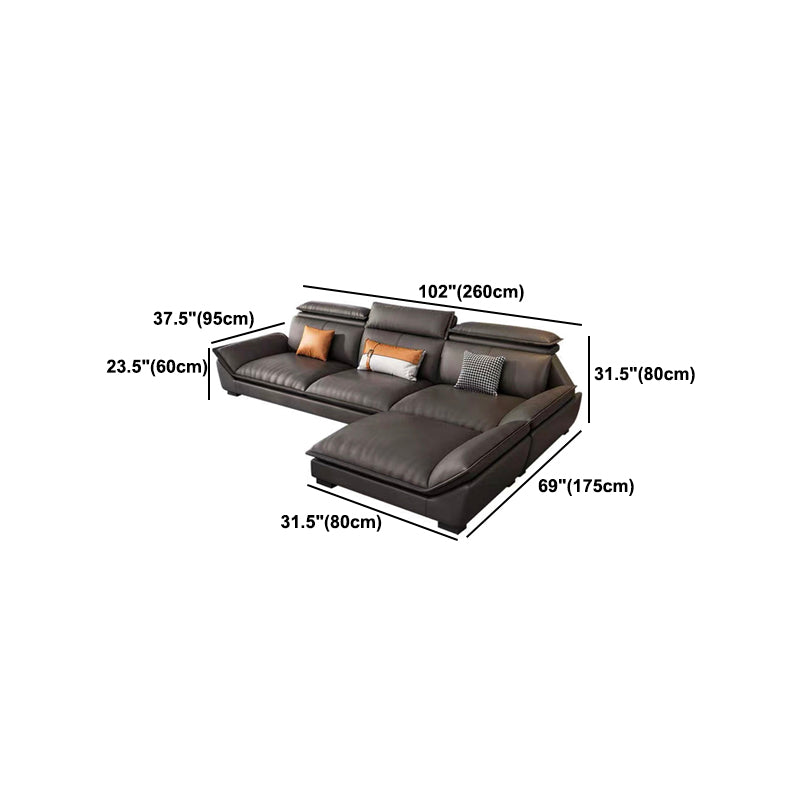 Interior Armrest with Pillow Back Sofa Grey Solid Wood Frame Leather Sofa Bed