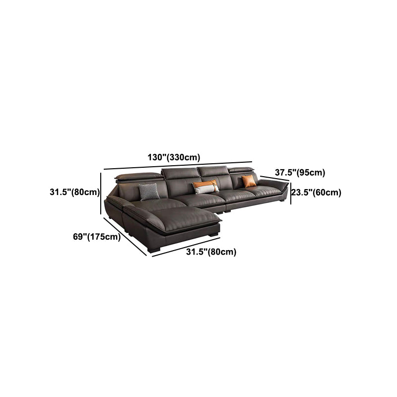 Interior Armrest with Pillow Back Sofa Grey Solid Wood Frame Leather Sofa Bed