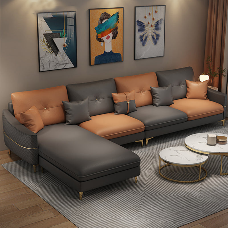 33.4"H Faux Leather Tufted Square Arm Sofa & Chaise for Living Room